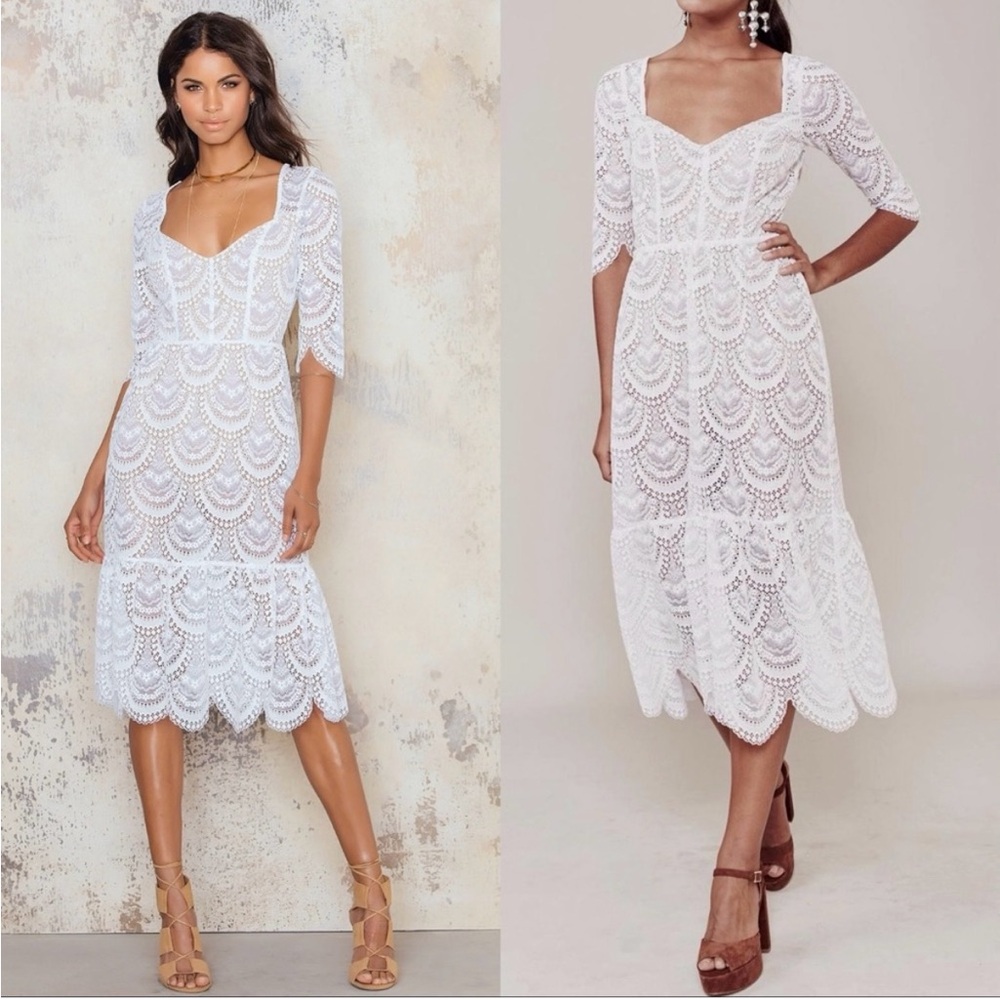 For Love And Lemons Womens White Rosalita Floral Lace Midi Sheath Dress Size Med
